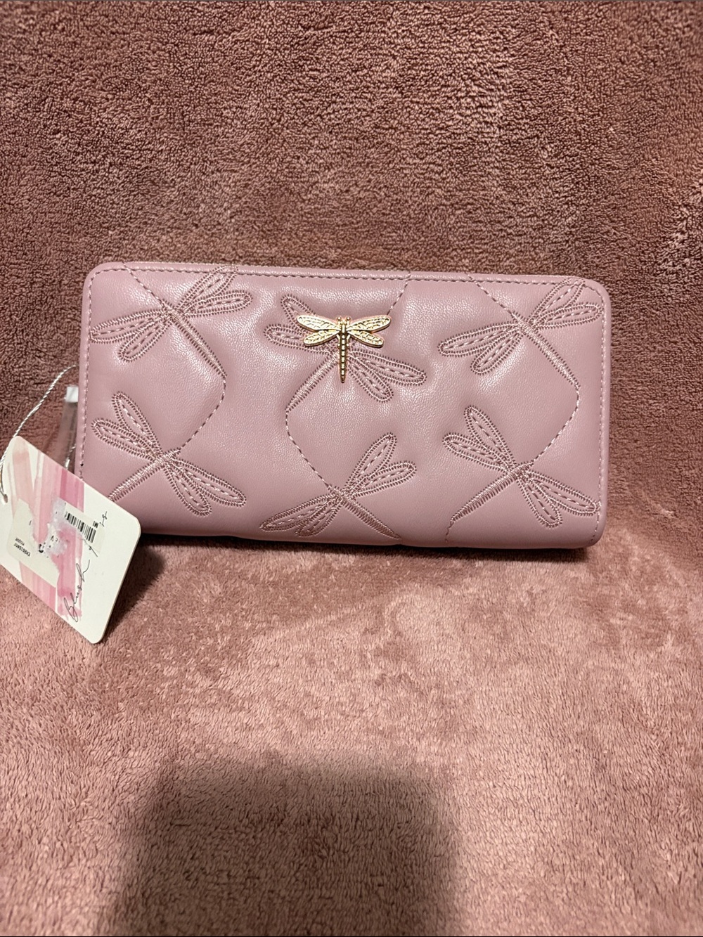 Quilted Dragonfly Continental Wallet in Soft Pink